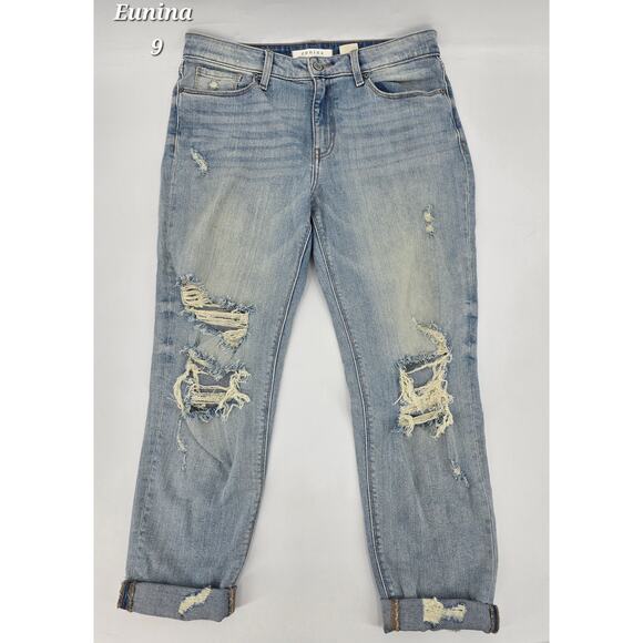 Eunina “Frankie” Mid-Rise Distressed Boyfriend Jeans – Size 9 - Picture 1 of 5